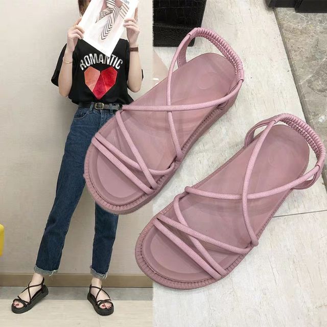 2E01 Dép sandal cao su quai chéo đan xen chuchu