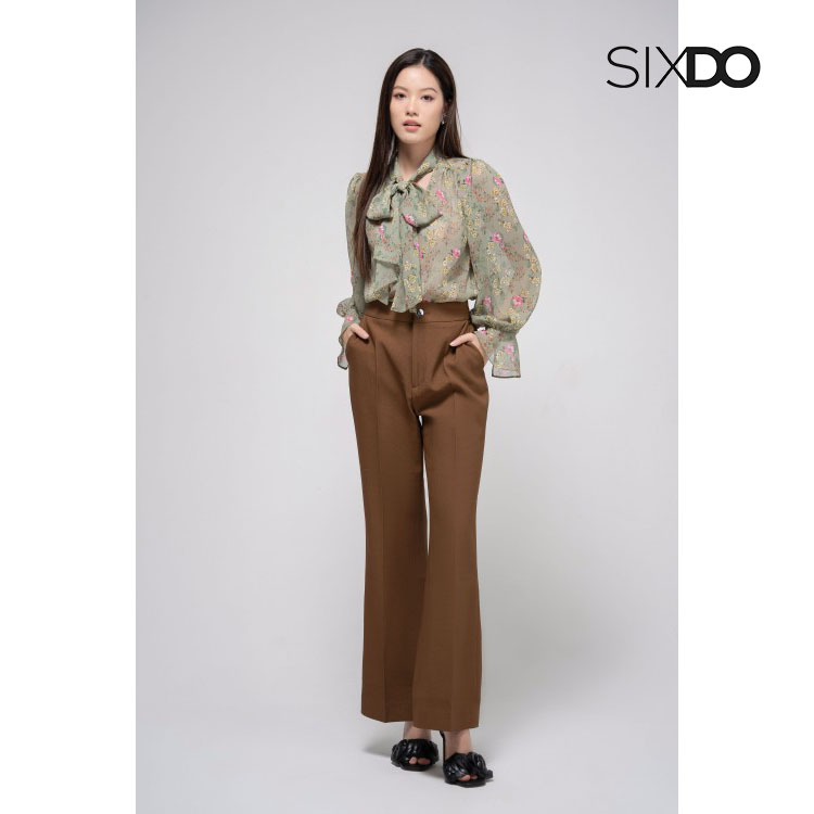 Áo sơ mi nữ voan tay phồng thời trang SIXDO (Olive Floral Voile Shirt)
