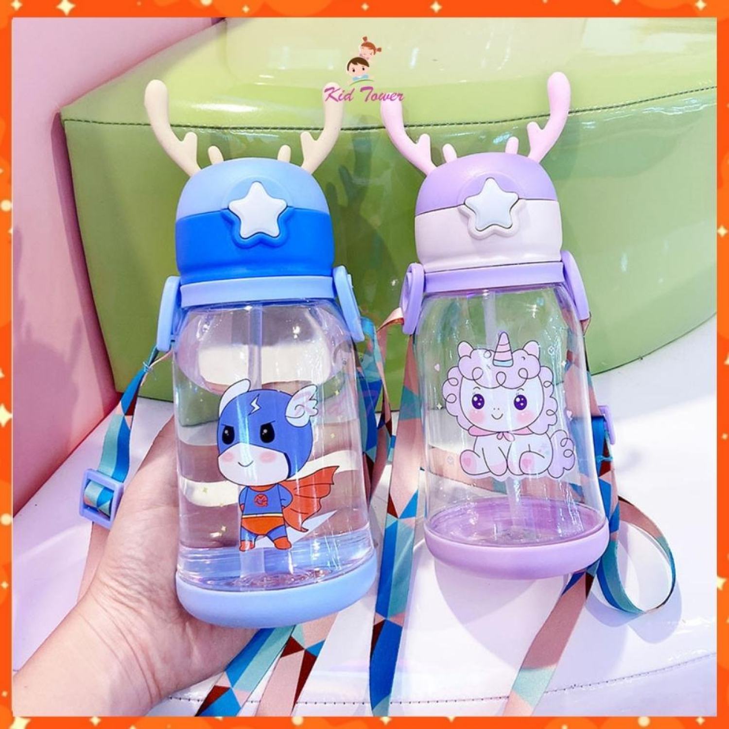 Bình đựng nước có ống hút cute cho bé đi học