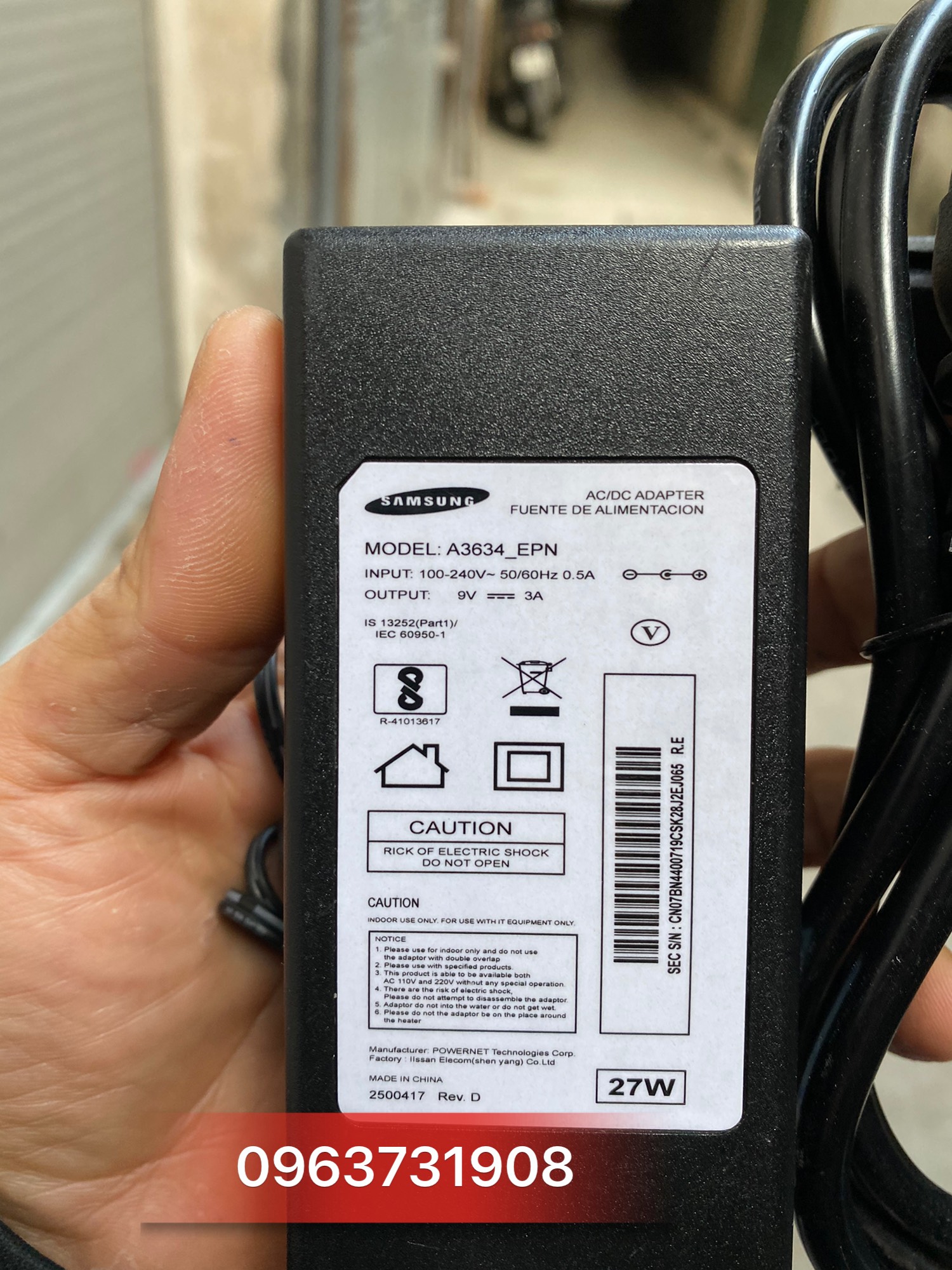 Bộ nguồn 9v-3a chân cắm 5.5-2.5mm/2.1mm bản gốc samsung