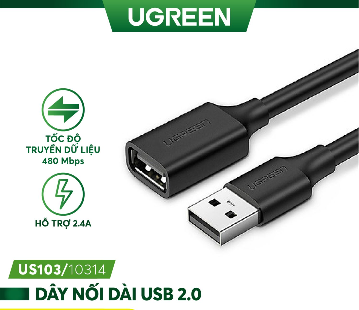 [HCM]Dây nối dài USB 2.0 (1 đầu đực 1 đầu cái) UGREEN US103