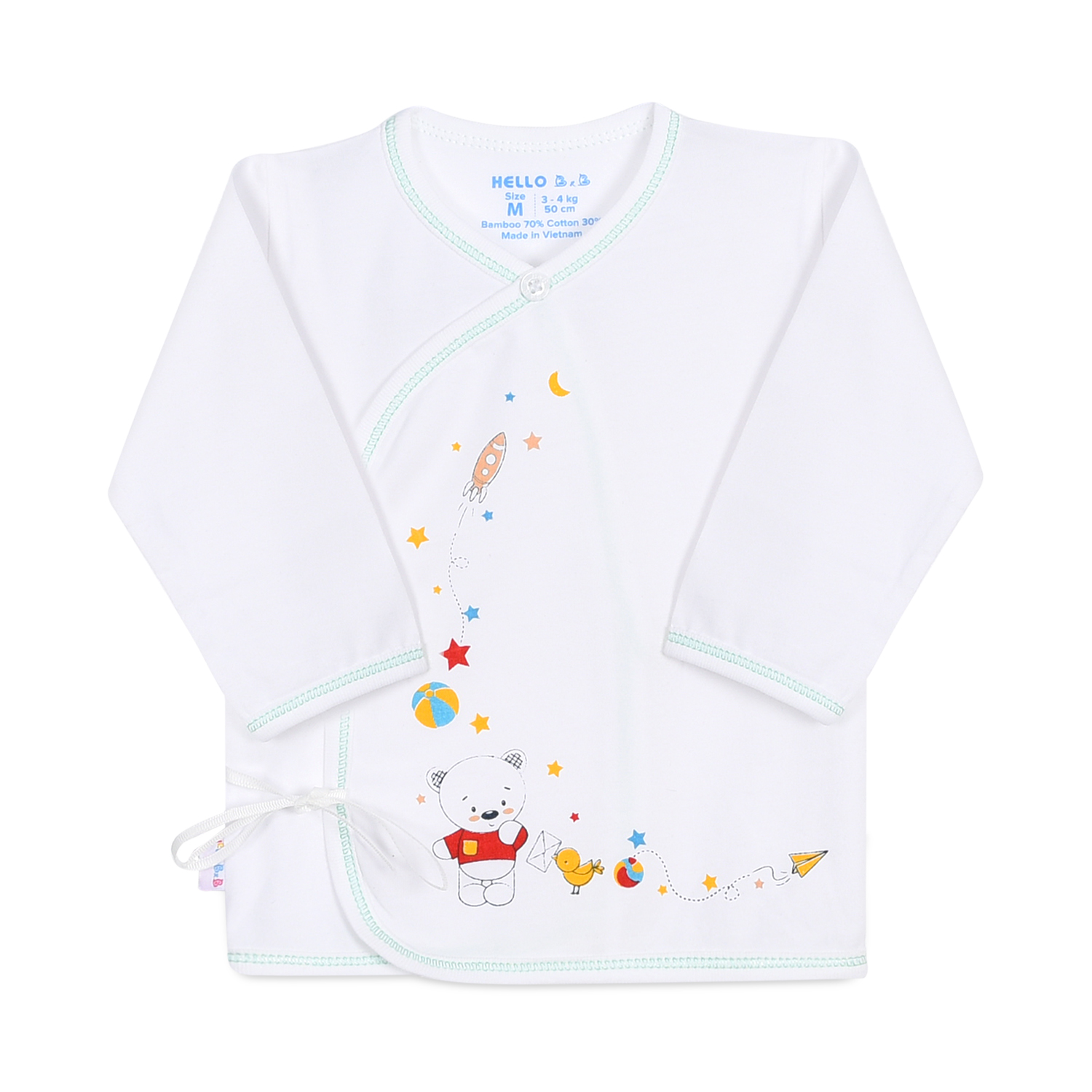 Áo sơ sinh cột dây tay dài  (hình in ngẫu nhiên) AL0412- Hello BB