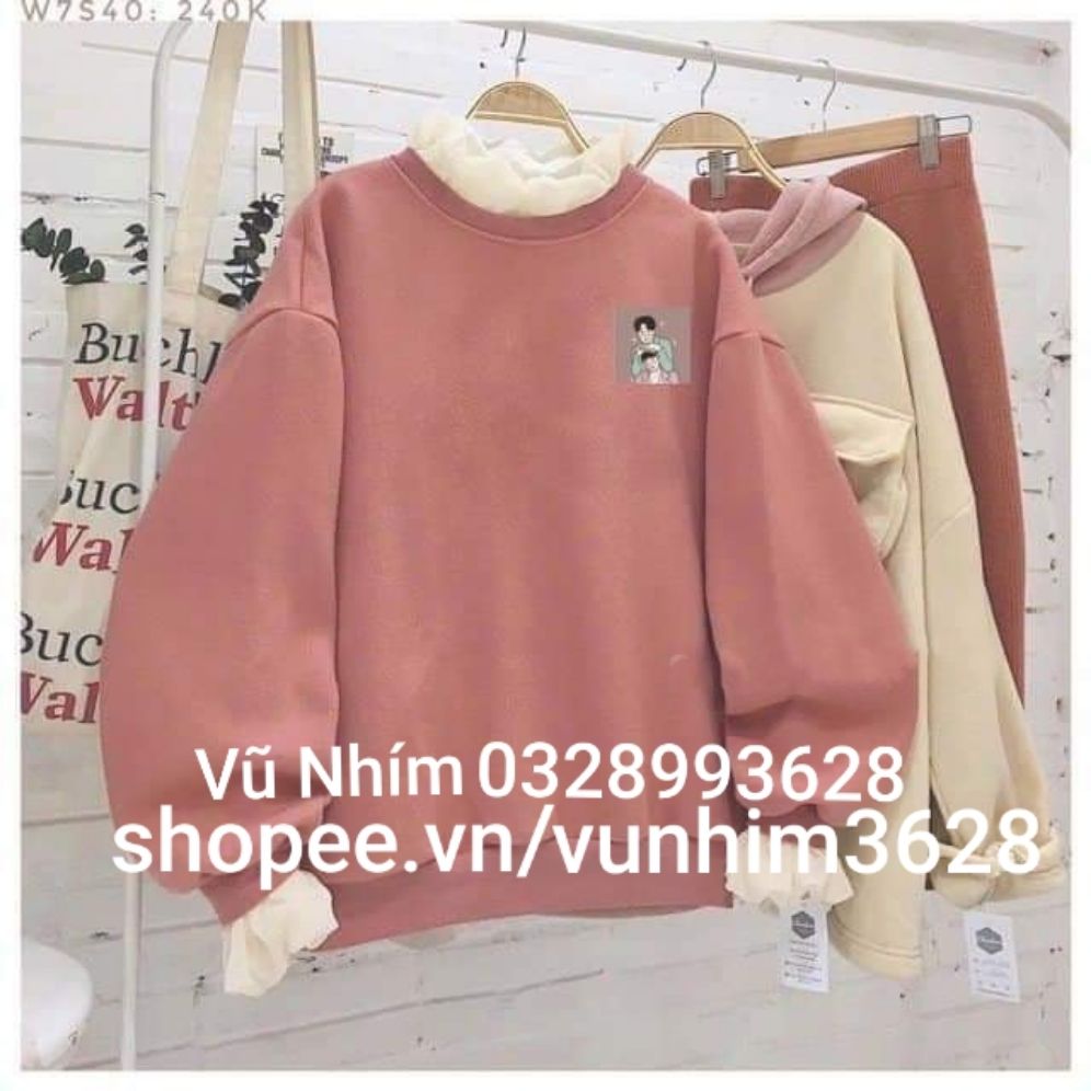 Áo nỉ sweater đôi bạn thân màu hồng
