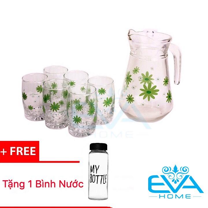 [HCM]Bộ Bình Ly Thuỷ Tinh 7 Món Kèm 1 Bình Nước Thuỷ