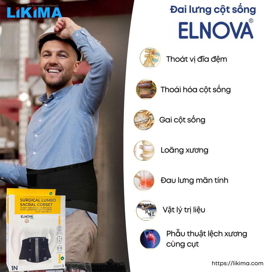 Đai Lưng Cột Sống - Đai cố định thắt lưng cột sống Elnova 1321 ( Màu đen) - LIKIMA