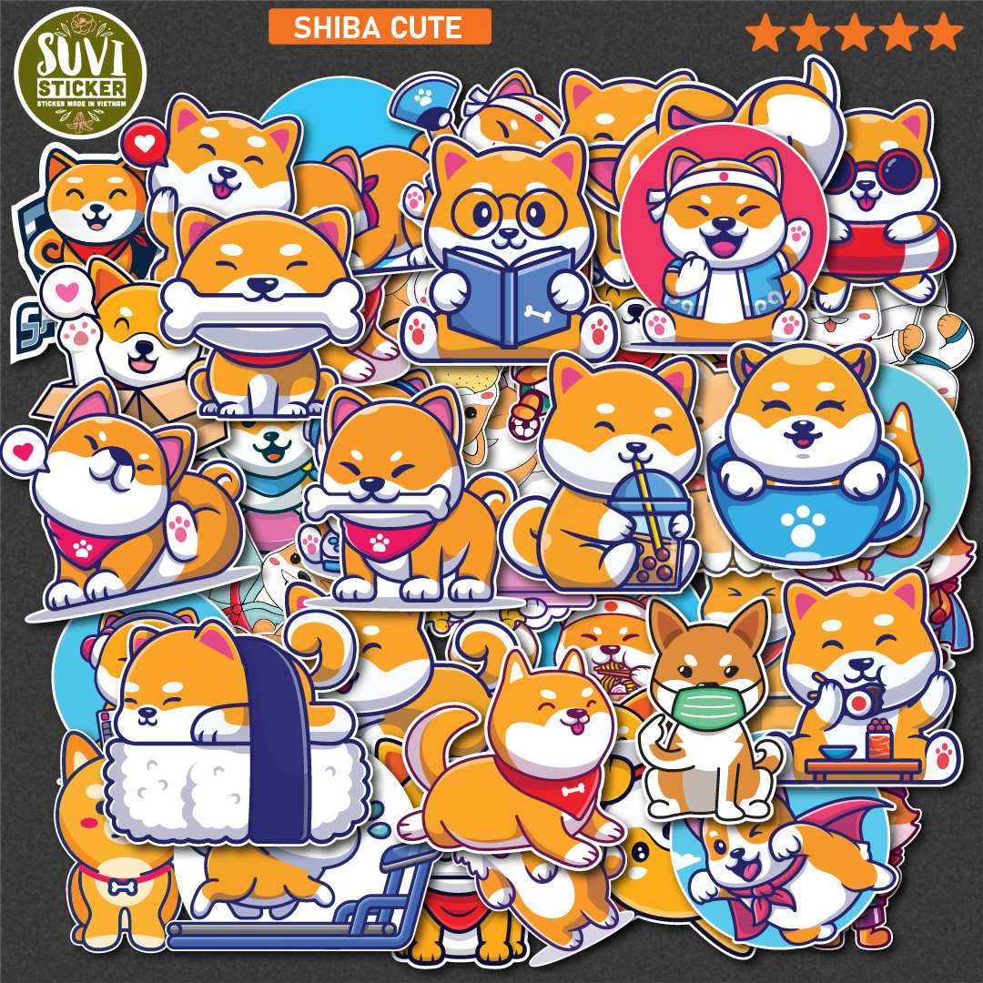 Sticker Shiba Dog chống nước dán laptop, điện thoại, đàn guitar, mũ bảo hiểm. MSP: A24