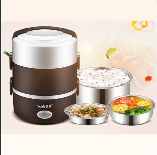 Cặp lồng ủ cơm 3 tầng inox cắm điện - cap long u com 3 ngan cam dien