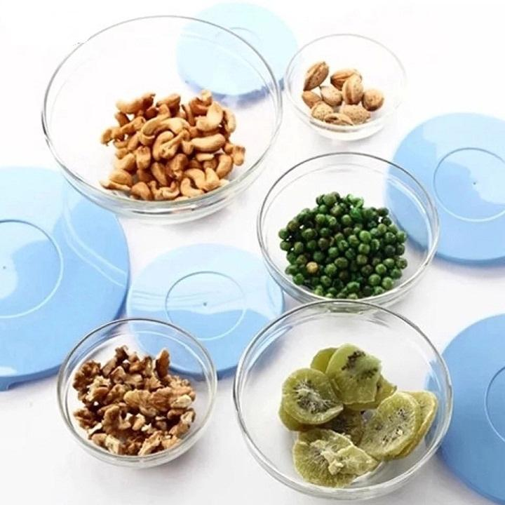 Bộ 5 Thố Thủy Tinh Nắp Nhựa Cao Cấp