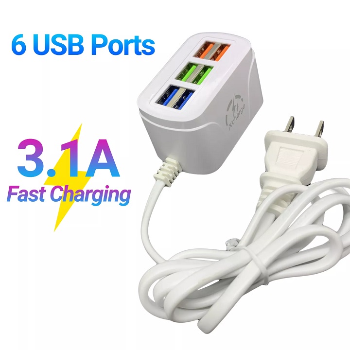 Củ Sạc 6 cổng USB Sạc Nhanh Cho iPhone Samsung Xiaomi