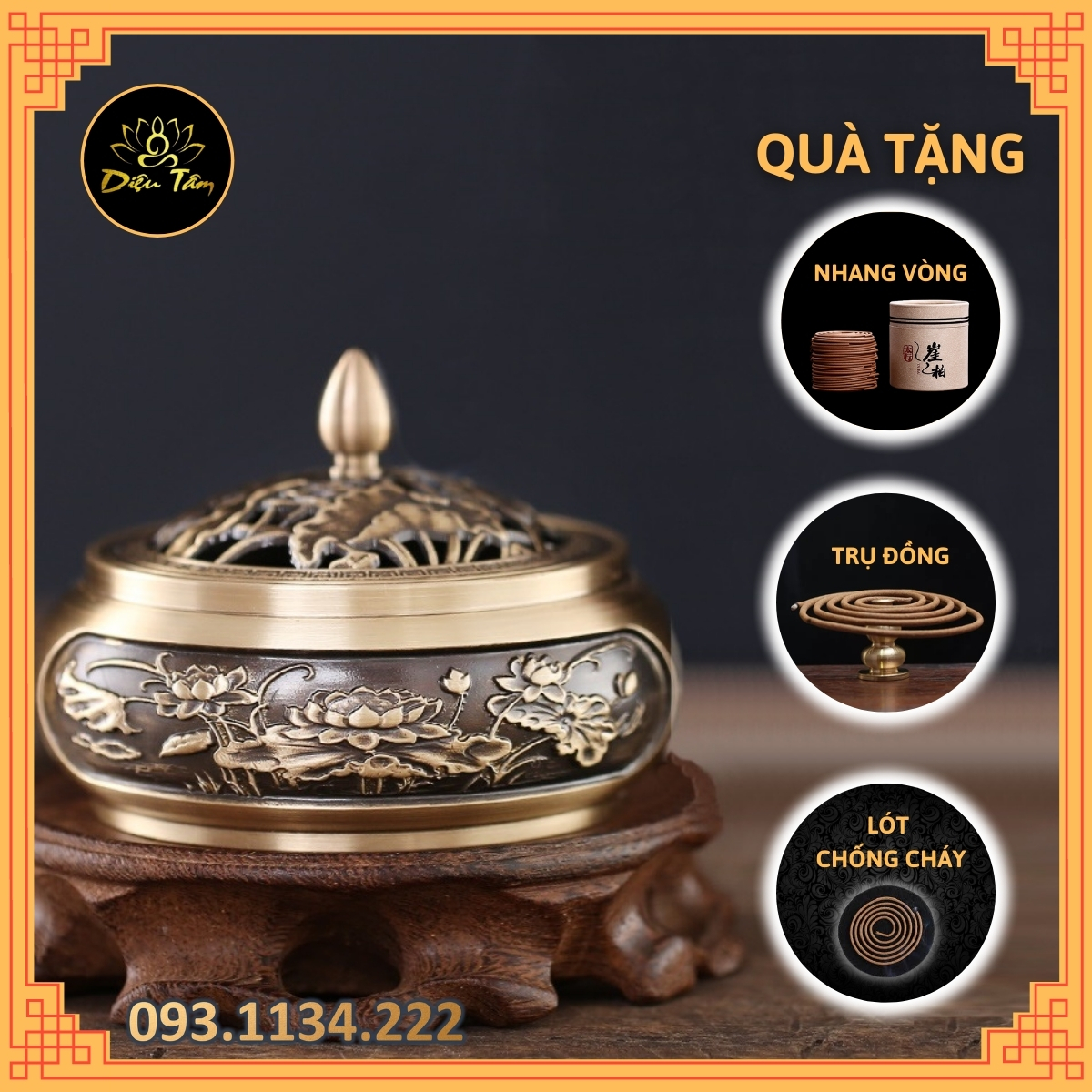 Censer Đồng đốt frankincense pure copper gift with cylindrical plug aroma insoles anti-fire-burning agarwood incense, rod bass ring powder