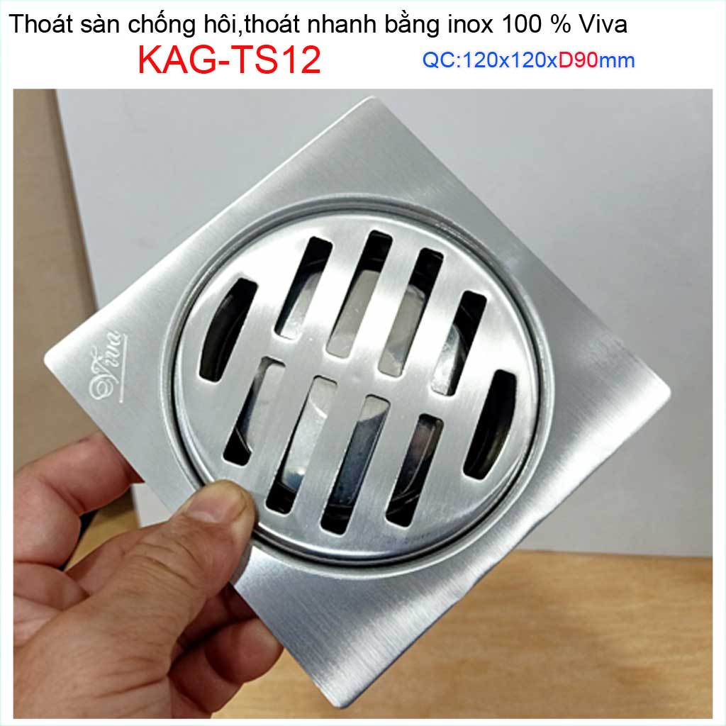 [HCM]Hố ga thoát sàn Viva ống D90 Inox mờ phễu thoát nước chống hôi vuông 12x12cm KAG-TS12