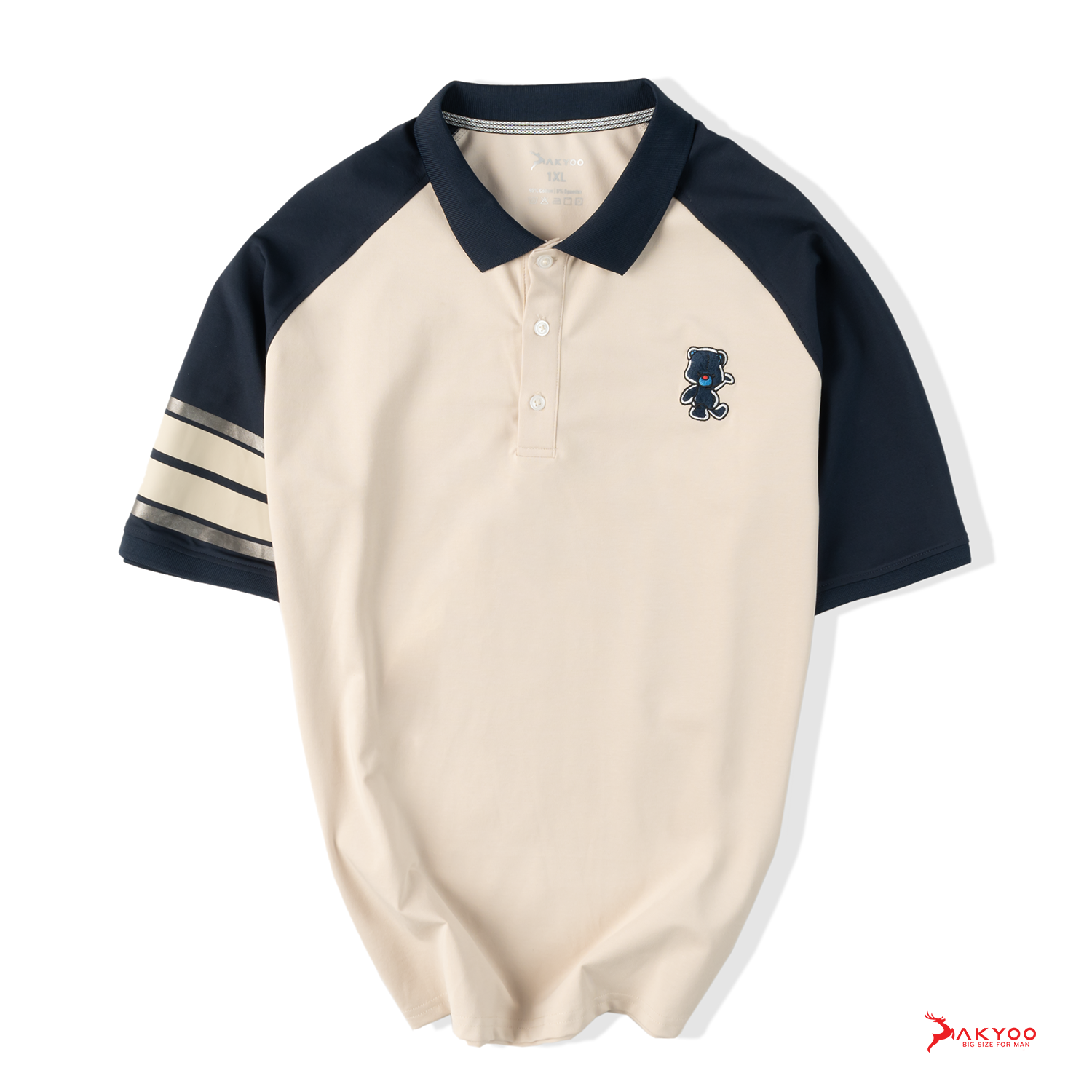 Áo Polo Phối Vai Xanh Họa Tiết Dành Cho Nam Bigsize 80-140kg AKYOO - Hình ảnh 4