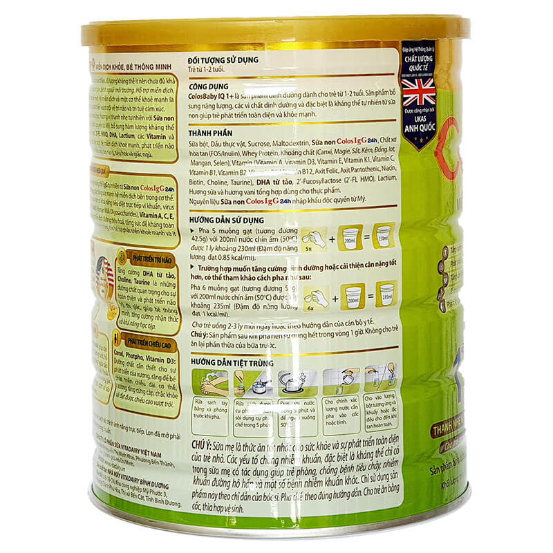 (Quét mã tích xu) Sữa COLOSBABY IQ Gold 1+ 800G (trẻ từ 1-2 tuổi)