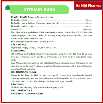 Viên Uống Đẹp Da Vitamin E Đỏ Hộp 60 Viên, Chiết Xuất Tinh Dầu Óc Chó, Hoa Anh Thảo, Lô Hội, Giúp Chống Oxy hóa, Làm Trắng Mịn Da, Mờ Nếp Nhăn, Mờ Thâm Nám, Cân Bằng Nội Tiết Tố, Giảm Mụn Nhọt, Hà Nội Pharma