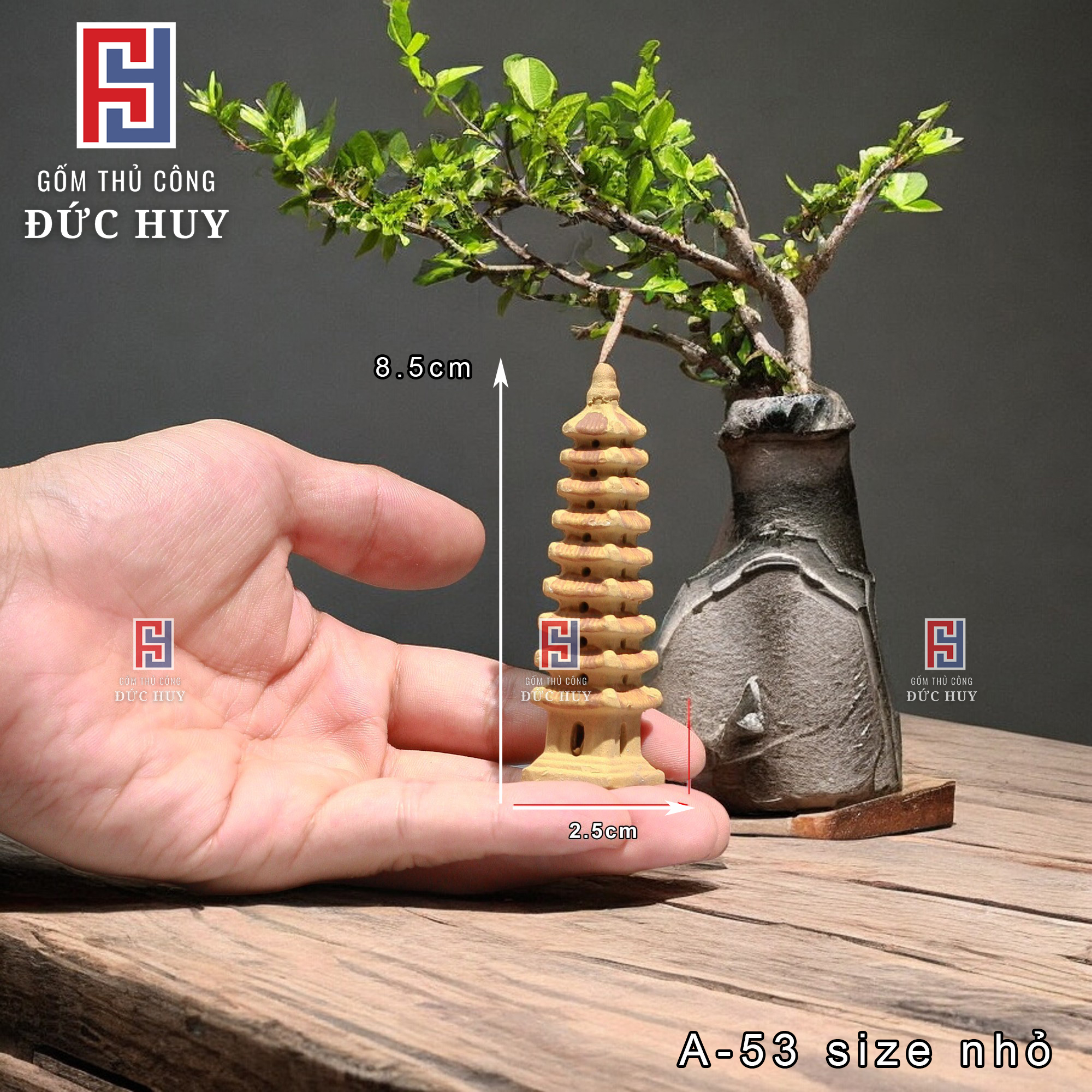 Mô hình Gốm Tháp Vuông Mini - Trang Trí Hòn Non Bộ - Tiểu Cản - Bể Cá