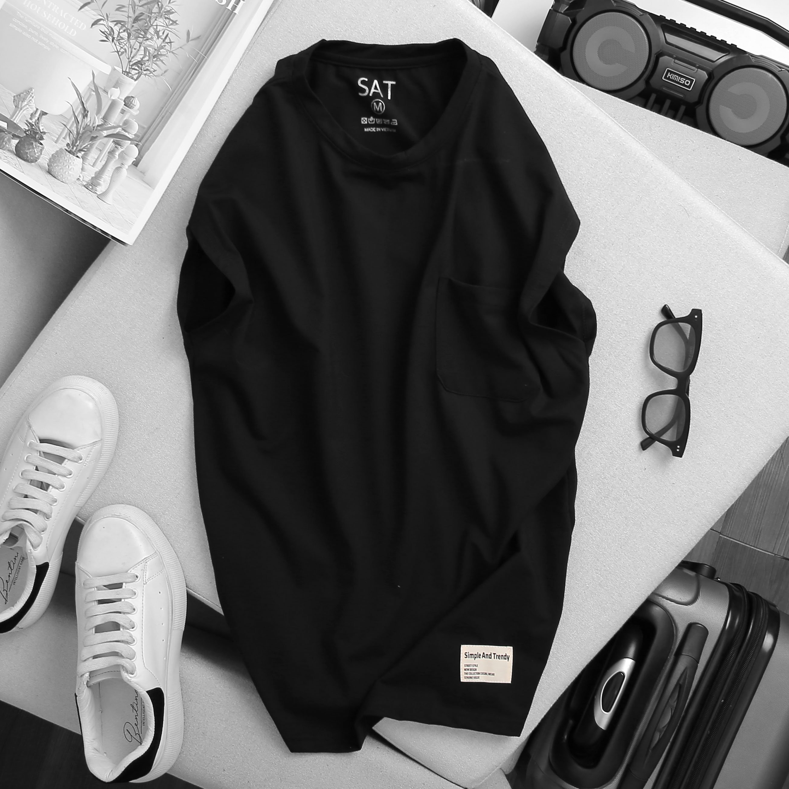Áo Tank Top Đen Có Túi Cao Cấp - SAT