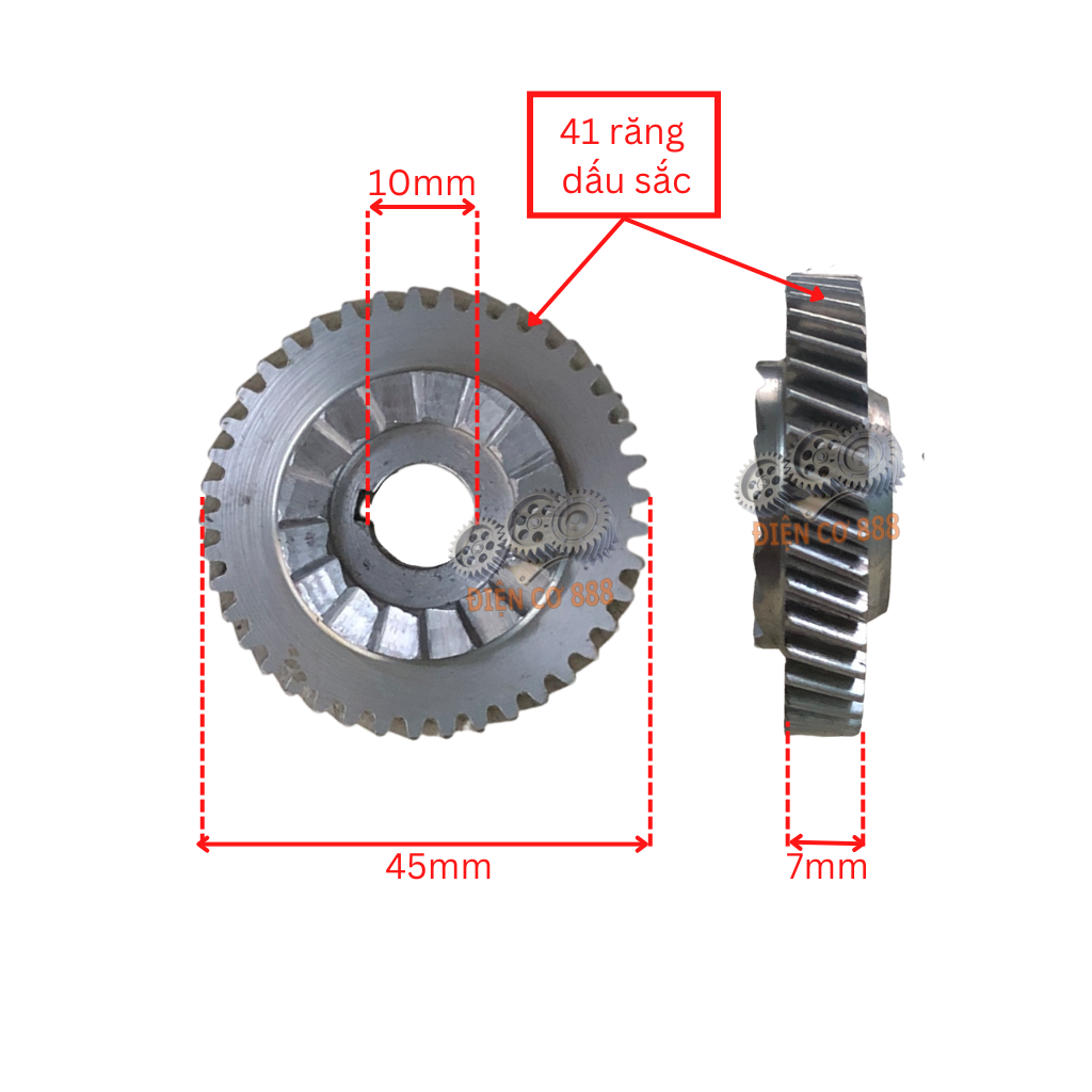 (Cylindrical Gear) Nhông bánh răng khoan Crown 13ly 41 răng kích thước 10x45mm có gù