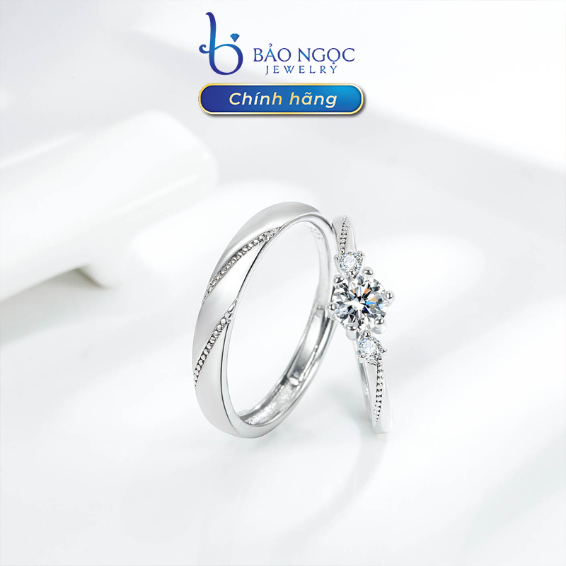 Nhẫn đôi bạc nam nữ s925 cao cấp đính đá cz, nhẫn đôi tình yêu tỏ tình lãng mạn - nd2892- bảo ngọc jewelry