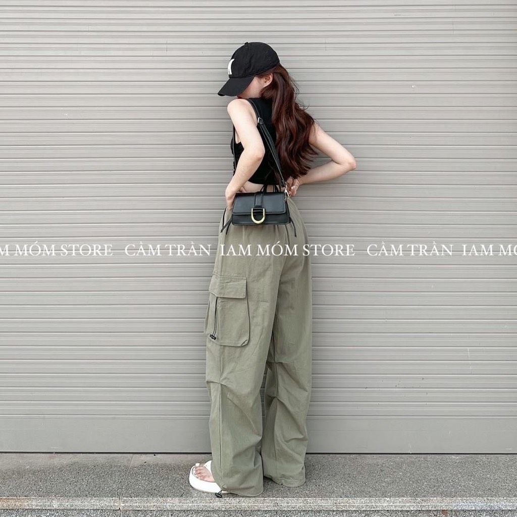 Quần kaki túi hộp nữ form ống rộng lưng cao hot trend 2023 dong phuong fashion
