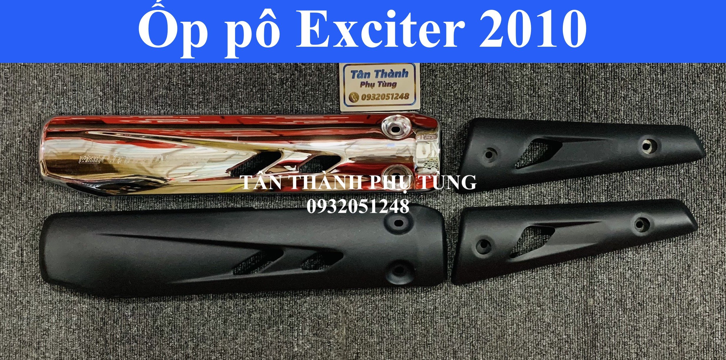 Ốp pô Exciter 2010 Inox, Inox sơn Đen ( 2 miếng)