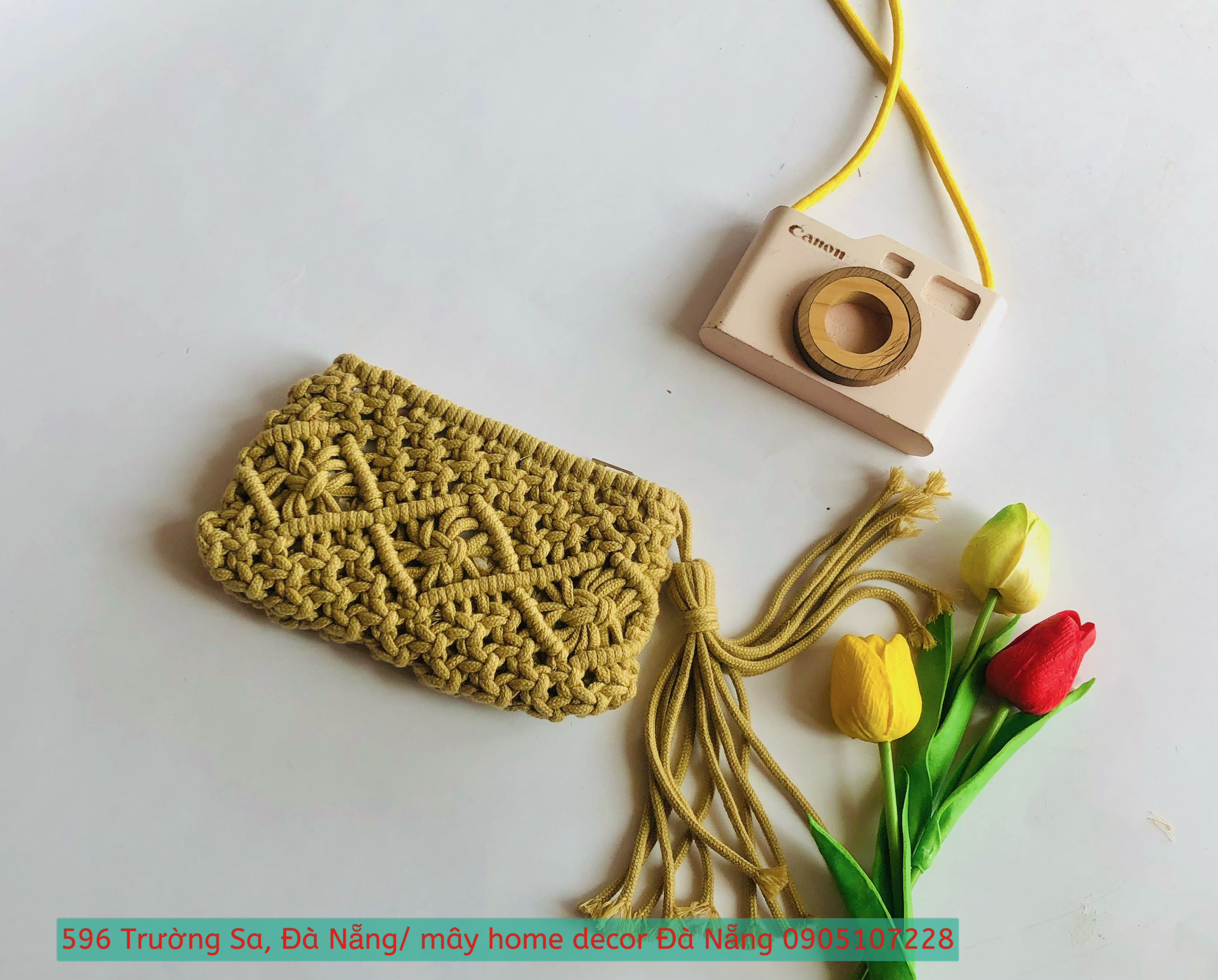 [Siêu Sale] Ví Macrame Cầm Tay Chất Liệu Len Đan Tay Tỉ Mỉ Xinh Xắn Cao Cấp - Kích thước: ngang: 20cm * dài :13cm
