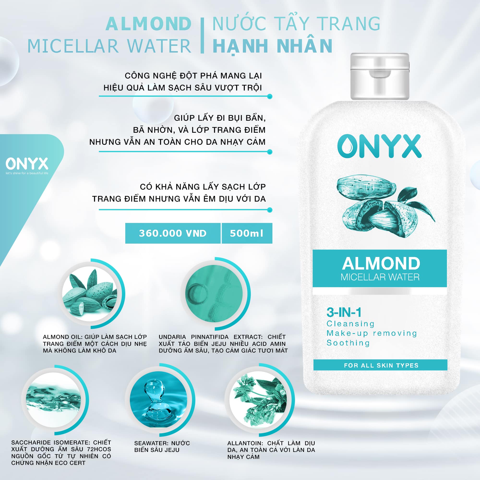 [Chính Hãng] NƯỚC TẨY TRANG ONYX 500ml ( HSD: 08/09/2023)