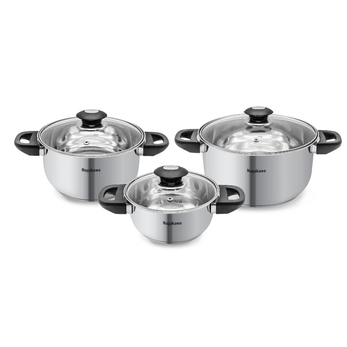 Bộ nồi inox 3 cái, thiết kế 4 đáy Nagakawa NAG1303