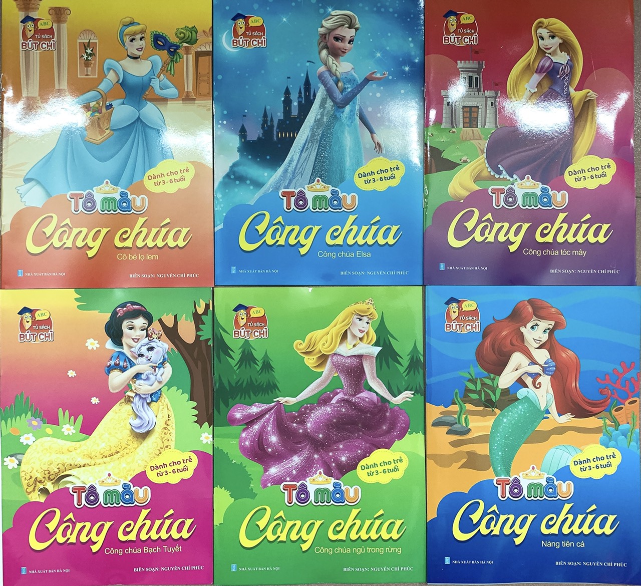 Sách - Tô màu công chúa (6 quyển) +  bán kèm sáp màu