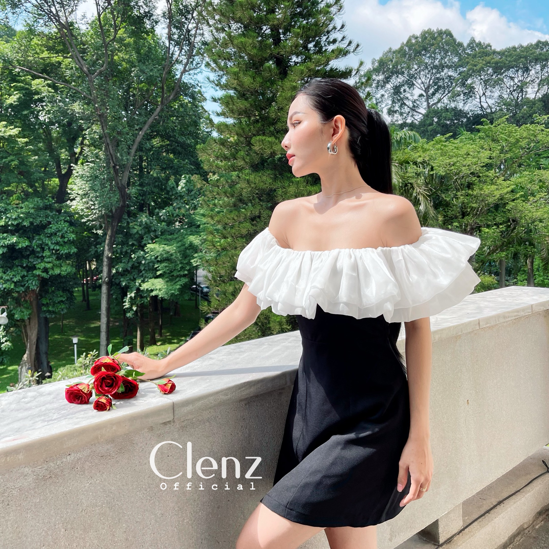 [ Clenz - Váy thiết kế cao cấp ] Đầm đen trễ vai dự tiệc sang chảnh D12