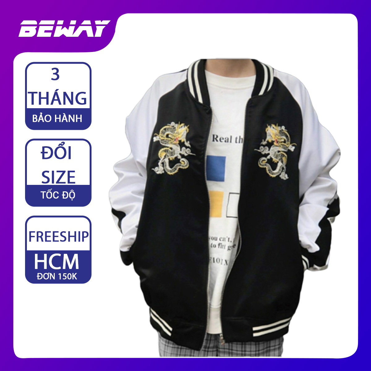 >> BÁO GIÁ ÁO KHOÁC BOMBER BÓNG CHÀY UNISEX CAO CẤP - FORM 70KG B027 | Shopee Lazada Sendo Tiki mới nhất 55 Áo khoác bomber thêu rồng nam nữ unisex cao cấp phong cách hàn quốc form rộng vải dù 2 lớp thoáng mát Beway