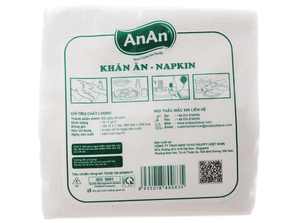Khăn giấy ăn An An 1 lớp gói 100 tờ