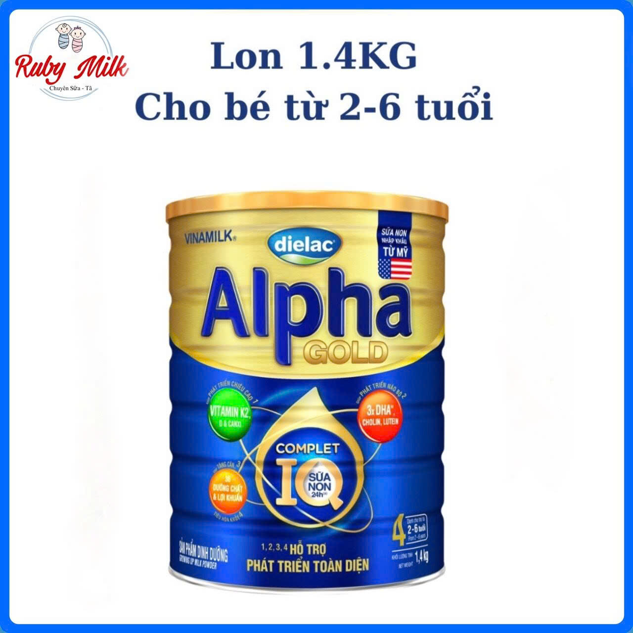 [Date 8.2026] Sữa bột Dielac Alpha Gold 4 Lon 1.4kg (cho trẻ từ 2- 6 tuổi)
