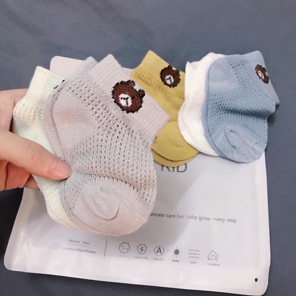 Set 5 đôi tất gấu lưới thông thoáng dành cho trẻ em.
