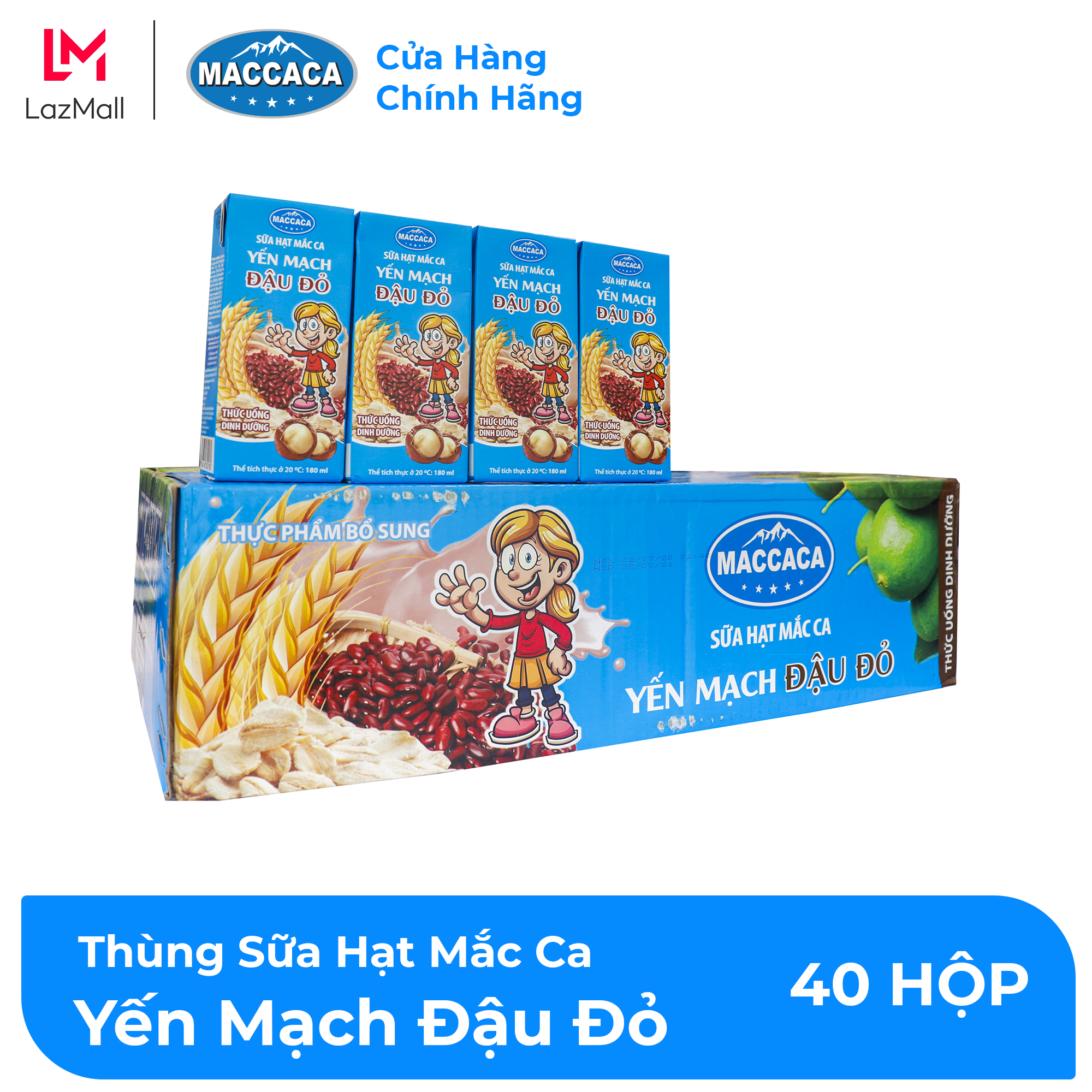 Maccaca - Thùng 40 hộp sữa hạt Mắc Ca Yến Mạch Đậu Đỏ