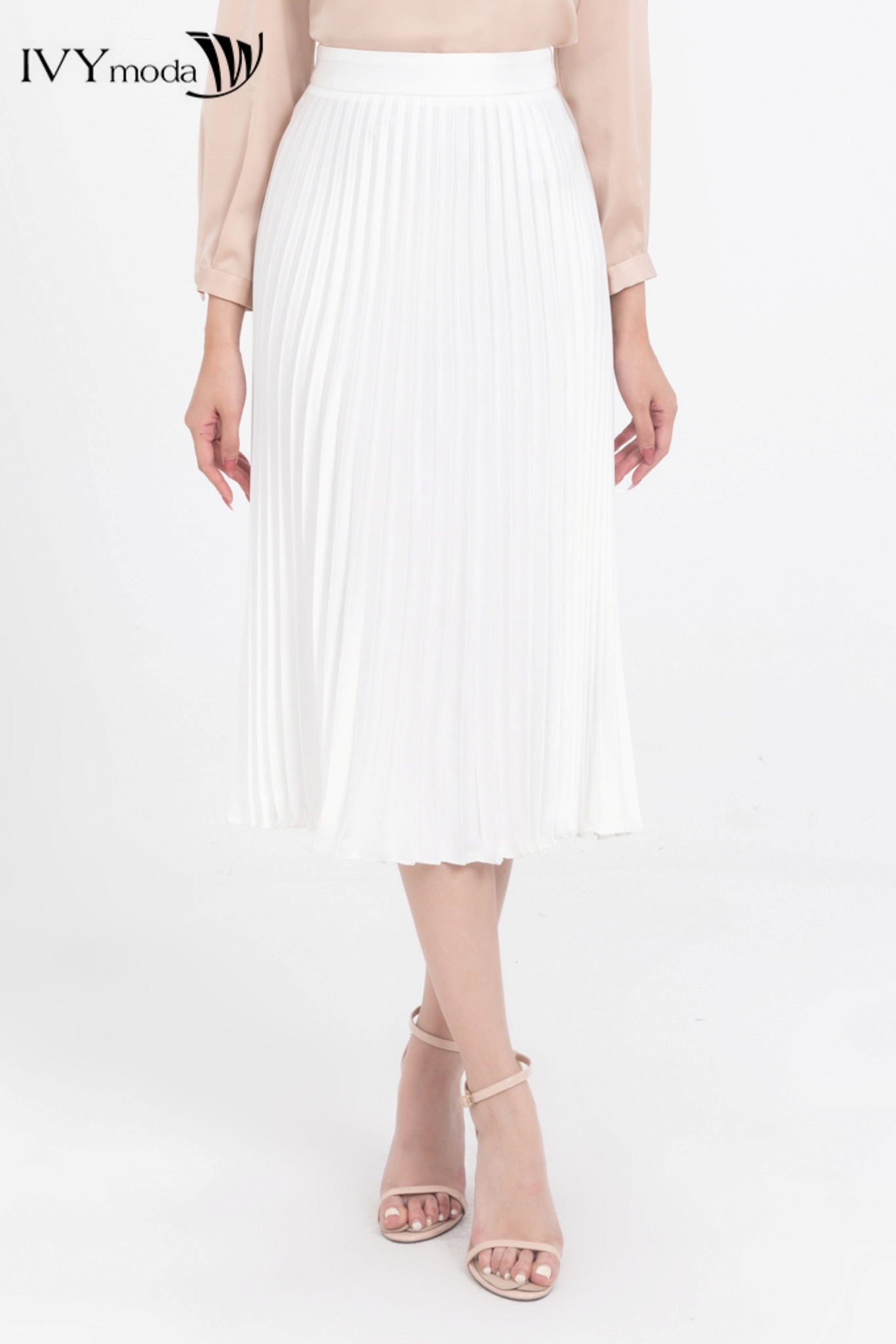 Chân váy lụa xếp ly dáng dài IVY moda MS 30M8172