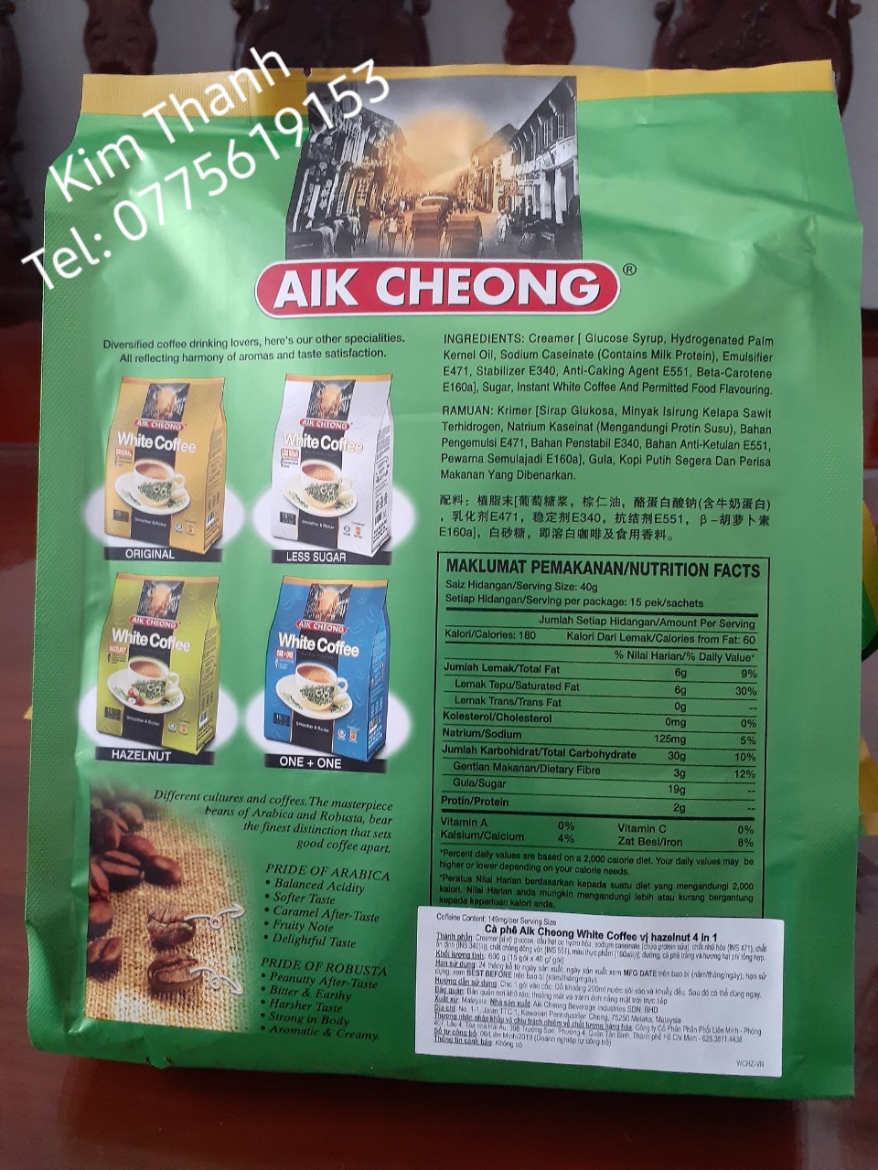 Cà phê trắng white coffee Aik cheong Malaysia