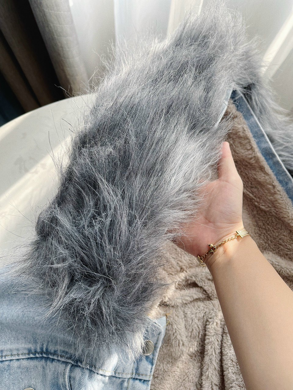 Áo khoác bò nữ lót lông