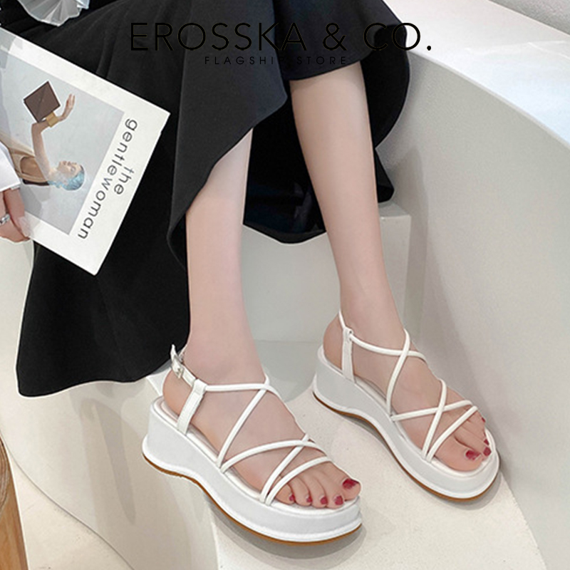 [CHỈ 18/12 0H-12H - MUA 3 GIẢM 20%] Erosska - Giày sandal nữ đế xuồng phối dây quai mảnh thiết kế basic cao 6cm màu nude - SB014