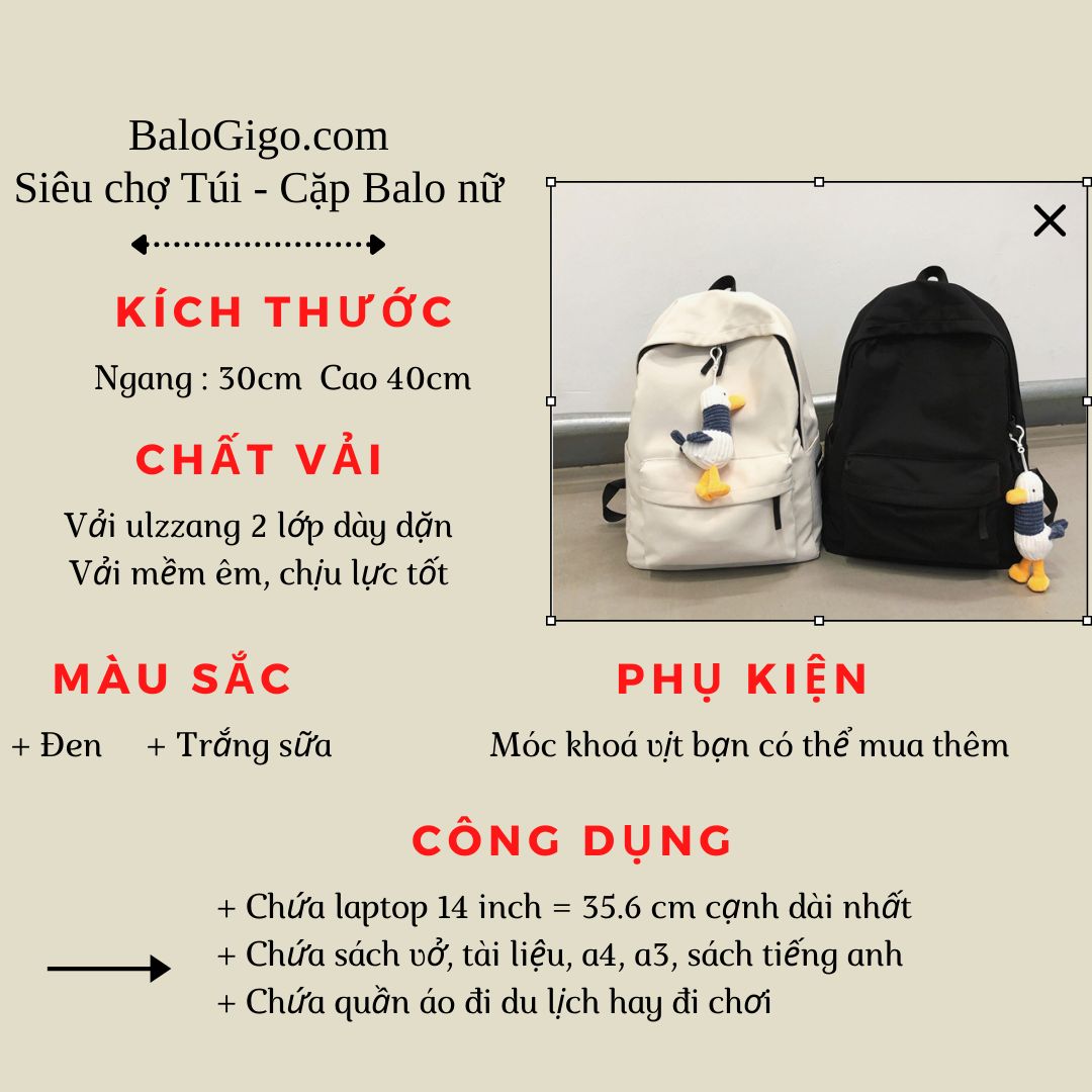 Balo Basic đơn giản vải trơn chống thấm nước G240 - BaloGigo