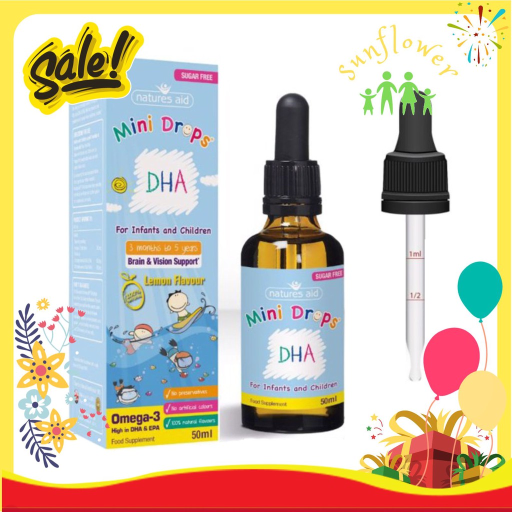 Bổ Sung DHA Drop Natures Aid 50ml cho bé từ 3 tháng tuổi của Anh quốc