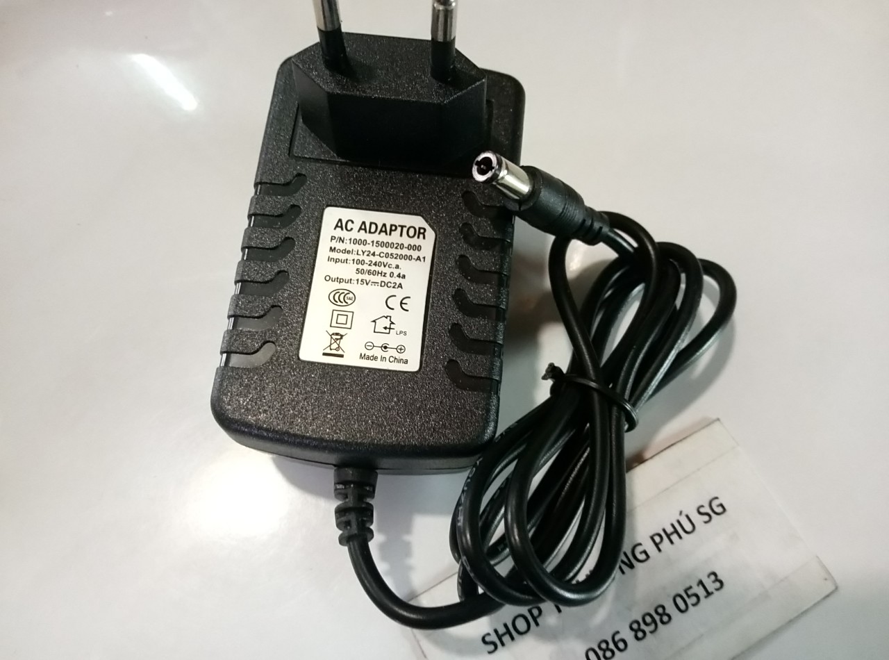 [HCM]Bộ chuyển nguồn Adapter DC: 15V - 2A (Đầu lớn - Chuẩn cắm 5.5mm X 2.1~2.5mm)