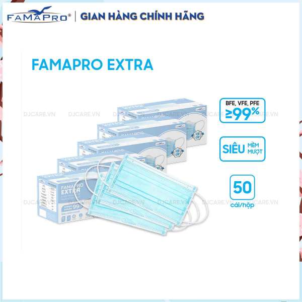 Bảng giá Combo 5 hộp khẩu trang y tế kháng khuẩn 4 lớp Famapro Extra (50 cái/ hộp)