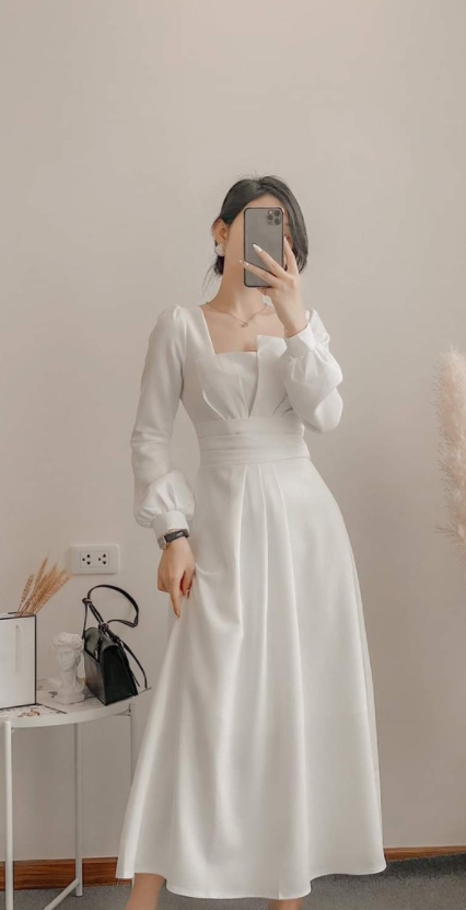 Đầm dự tiệc xòe tay phồng cách điệu