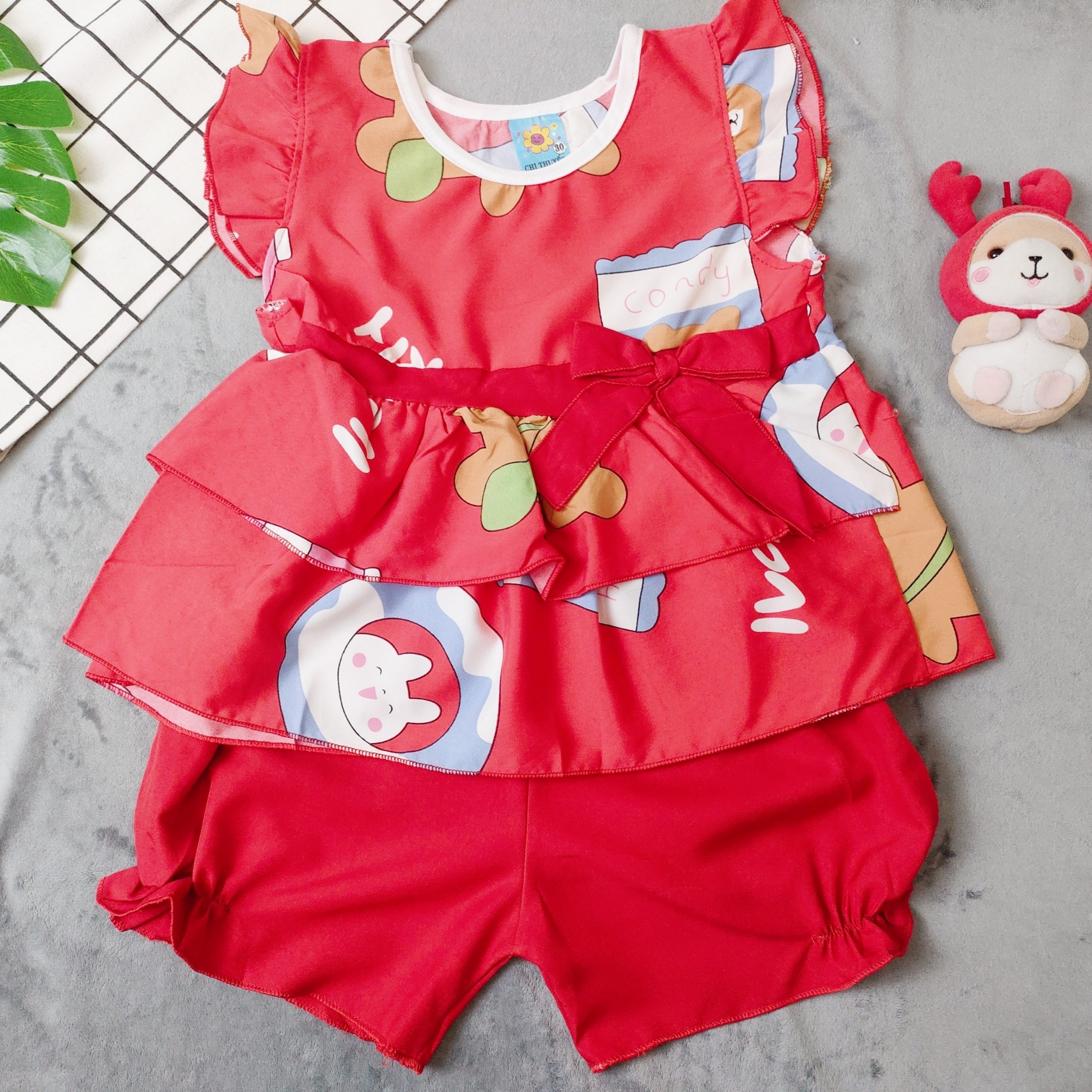 Bộ Lụa Tầng Phối Nơ Bé (giao màu ngẫu nhiên) (12-18kg)