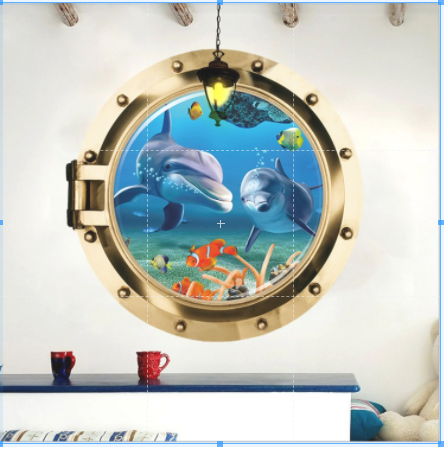 [HCM]Decal trang trí khuôn cửa cá heo xanh