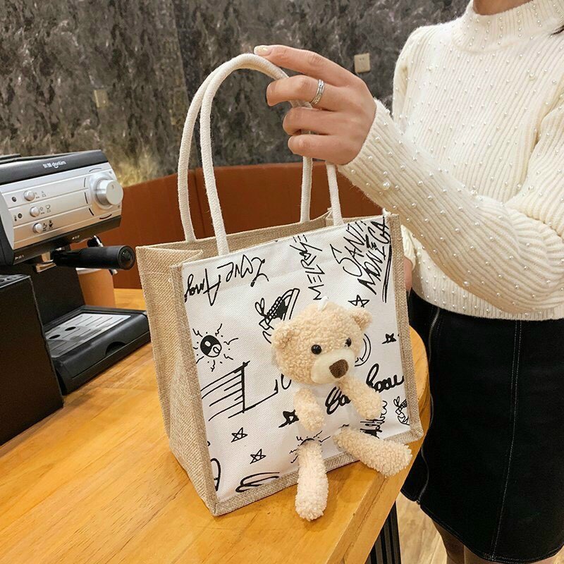 Túi Cói Hình Gấu 2 Màu Siêu Xinh Hot Trend