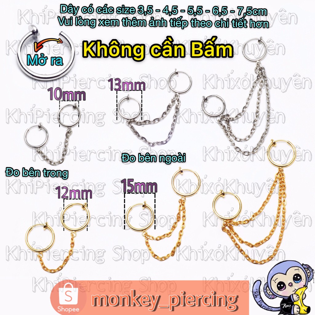 Khuyên kẹp không cần bấm lỗ tai  khuyên kẹp giả dây xích . Giá bán 1 cái