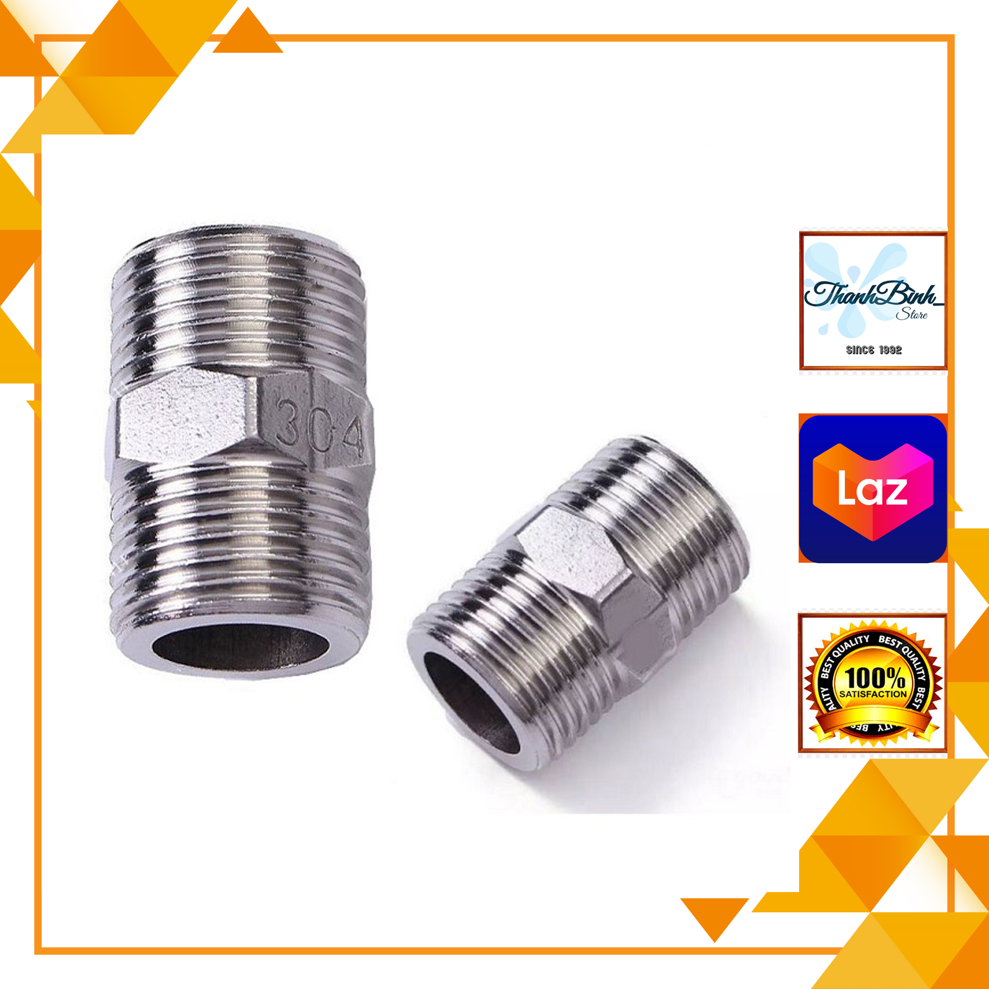 Kép ren/ nối 2 đầu ren ngoài inox phi 21/ 27 mm- inox 201/ 304- độ bền cao