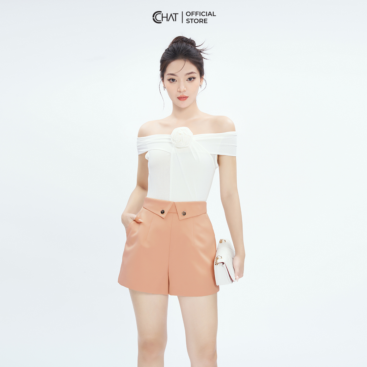 Quần Short Nữ CCHAT Cạp Lật Dáng A Chất Tafta Cao Cấp 53ONB2010AT