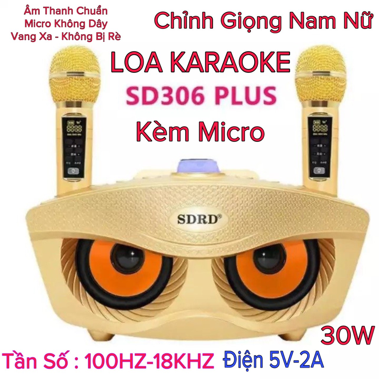 Loa Karaoke Bluetooth SD 306 Plus - Loa mắt cú chính hãng nâng cấp của SD 306 - Tặng kèm 2 micro không dây có màn hình LCD - Sạc pin cho micro ngay trên loa - Chỉnh bass treble echo ngay trên micro - Có Chỉnh Giọng Nam Nữ - 98